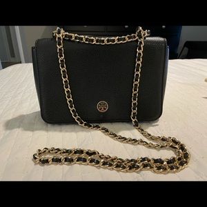 Tory Burch black leather crossbdy w. gold hardware
